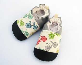 Organic Vegan Fun Bikes with Gray/ non-slip soft sole baby shoes / made to order / babies toddlers preschool