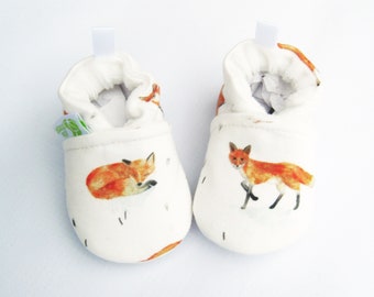 Organic Knits Vegan Sweet Little Fox / All Fabric Soft Sole Baby Shoes / Made to Order / Babies