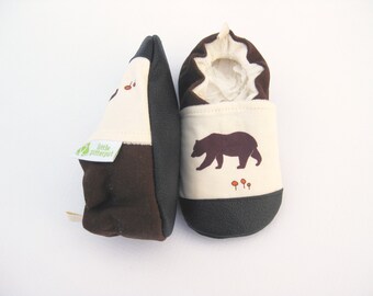 Organic Cotton Grizzly Bear Baby Shoes: Vegan Non-Slip Toddler Shoes