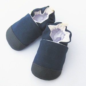 Organic Vegan Heavy Canvas Navy / non-slip soft sole baby shoes / made to order / babies toddlers preschool image 1