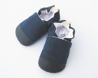 Organic Vegan Heavy Canvas Navy / non-slip soft sole baby shoes / made to order / babies toddlers preschool