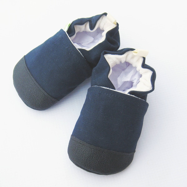 Organic Vegan Heavy Canvas Navy / non-slip soft sole baby shoes / made to order / babies toddlers preschool