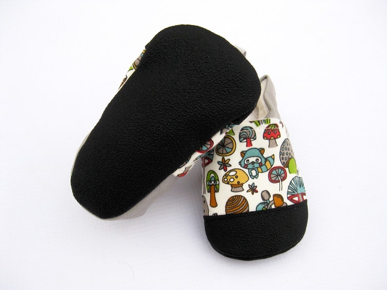 SALE Organic Vegan Raccoon and Toadstool / non-slip soft sole shoes / made to order / Babies Toddlers Preschool image 5