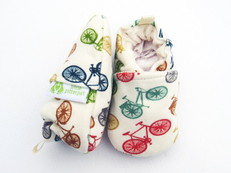 Organic Knits Vegan Fun Bikes / All Fabric Soft Sole Baby Shoes / Made to Order / Babies image 4