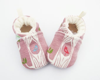 Organic Knits Vegan Pink Trees/ All Fabric Soft Sole Baby Shoes / Made to Order