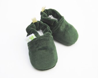 Classic So Soft Cotton Velour in Pine Green / All Fabric Baby Shoes / Made to Order / Babies