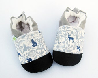 Classic Vegan Fox and Deer with Grey / Non-slip Soft Sole Shoes / Made to Order / Babies Toddlers Preschool