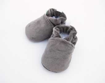 Classic So Soft Cotton Velour in Smoke / All Fabric Baby Shoes / Made to Order / Babies