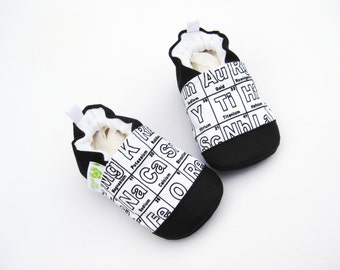Classic Periodic Table Baby Shoes: Vegan Cotton, Non-Slip Soft Sole