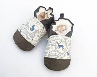 Classic Vegan Fox and Deer with Blue / Non-slip Soft Sole Shoes / Made to Order / Babies Toddlers Preschool