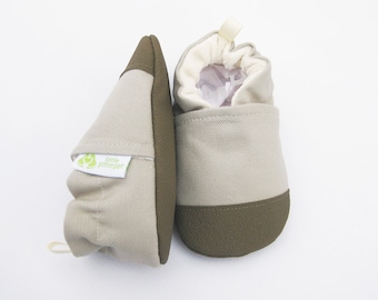 Organic Vegan Heavy Canvas Limestone with Brown / non-slip soft sole baby shoes / made to order / Babies Toddler Preschool