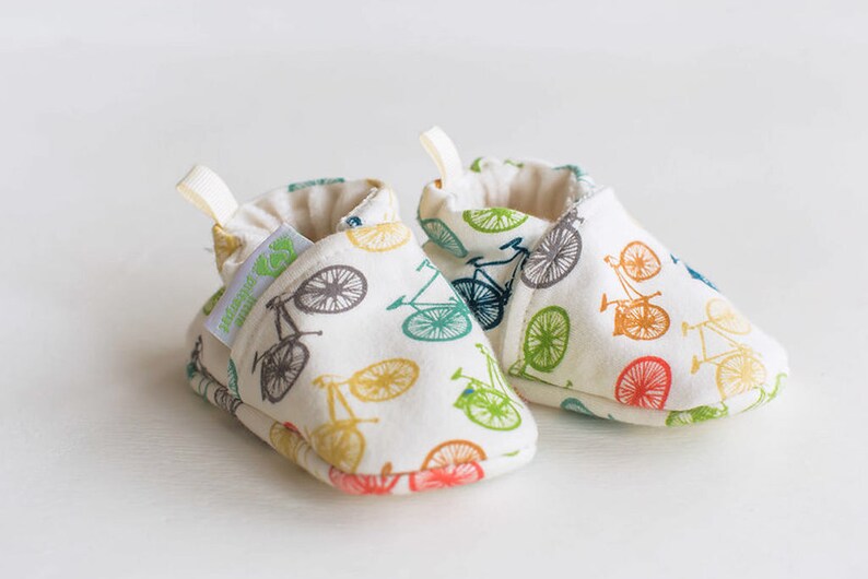 Organic Knits Vegan Fun Bikes / All Fabric Soft Sole Baby Shoes / Made to Order / Babies image 2