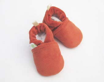 Classic So Soft Cotton Velour in Pumpkin / All Fabric Baby Shoes / Made to Order / Babies