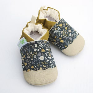 Classic Vegan Wood Floral / Non-Slip Soft Sole Baby Shoes / Made to Order / Babies Toddler Preschool image 1
