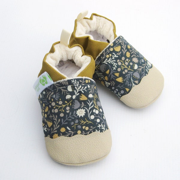 Classic Vegan Wood Floral / Non-Slip Soft Sole Baby Shoes / Made to Order / Babies Toddler Preschool