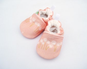 Organic Knits Dandelion in Pink / All Fabric Soft Sole Baby Shoes / Made to Order / Babies