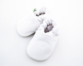 Classic So Soft Cotton Velour in Snow / All Fabric Baby Shoes / Made to Order / Babies