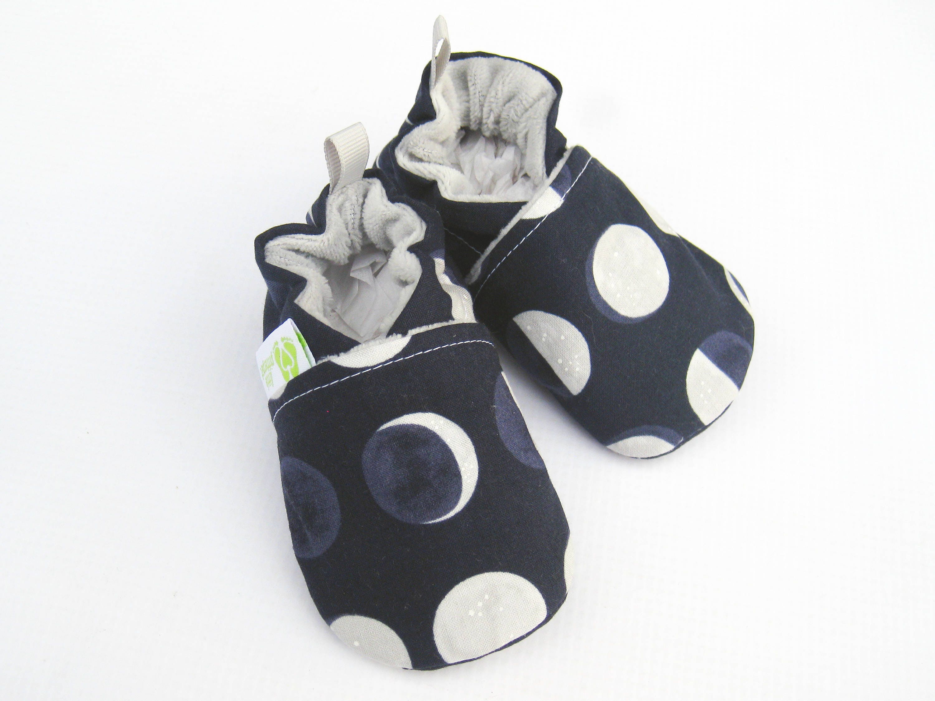Classic Vegan Phases of the Moon All Fabric Soft Sole Shoes Made to Order Baby Booties Boy Shower Gift Etsy