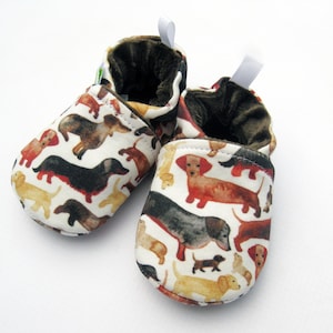 Organic Knits Weenie Dog / All Fabric Soft Sole Baby Shoes / Made to Order/ Babies