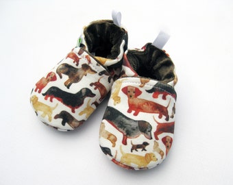 Organic Knits Weenie Dog / All Fabric Soft Sole Baby Shoes / Made to Order/ Babies