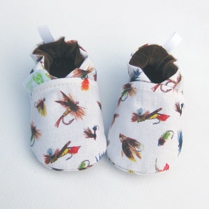 Classic Vegan Fly Fishing in Light Grey / All Fabric Soft Sole Baby Shoes / Ready to Ship / Babies image 4