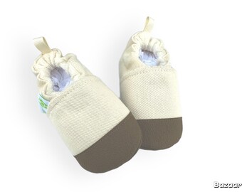 Organic Cotton Twill in Natural Baby Shoes: Vegan Non-Slip Toddler First Walkers