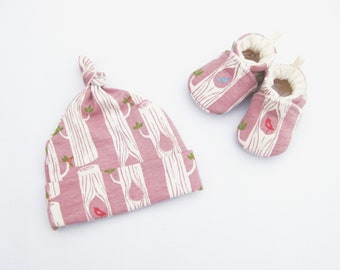 Organic Cotton Baby Hat: Pink Trees Knit, GOTS Certified