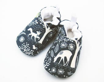 Classic Vegan Fox and Deer / All Fabric Soft Sole Baby Shoes / Made to Order / Babies