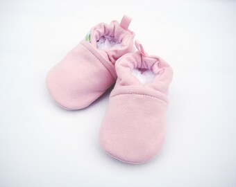 Mid-weight Organic Cotton Fleece Pink Solid / All Fabric Soft Sole Baby Shoes / Made to Order / Babies
