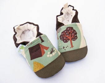 Organic Vegan Camping in Fall / non-slip baby shoes / made to order / babies toddlers preschool