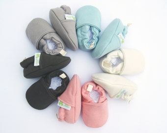 Warm Organic Cotton Fleece  All Fabric Soft Sole Baby Shoes / Made to Order / Babies