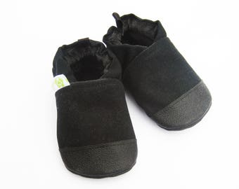 Organic Vegan Heavy Canvas Black / non-slip soft sole baby shoes / Made to order / babies toddlers preschool