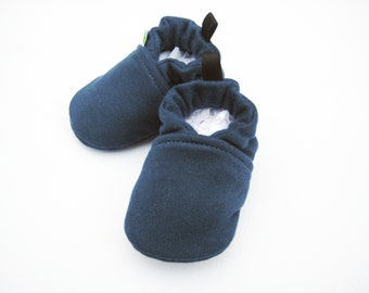 Mid-weight Organic Cotton Fleece Navy Blue Solid / All Fabric Soft Sole Baby Shoes / Made to Order / Babies