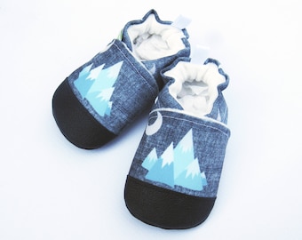 Eco-Canvas Mountains Baby Shoes: Vegan Non-Slip Toddler Moccasins