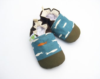 Organic Vegan Salmon Run with Brown/  non-slip soft sole shoes / made to order / Babies Toddlers Preschool