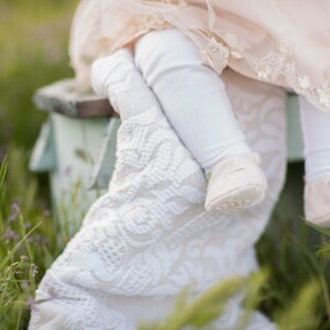 Classic Vintage-style Embroidered Flowers All Fabric Soft Sole Baby Shoes / Made to Order / Baptism Christening image 3