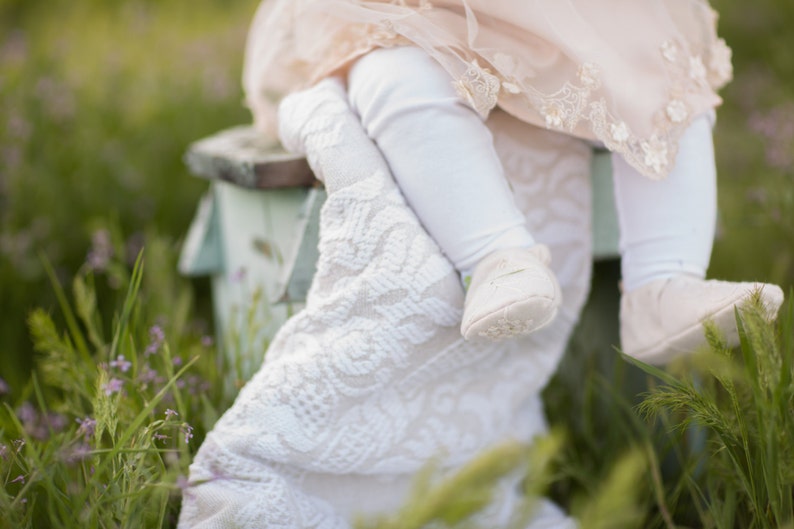 Classic Vintage-style Embroidered Flowers All Fabric Soft Sole Baby Shoes / Made to Order / Baptism Christening image 3