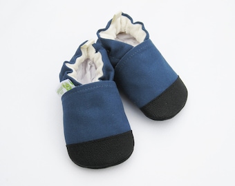 Organic Vegan Heavy Canvas Denim Blue / non-slip soft sole baby shoes / made to order / babies toddlers preschool