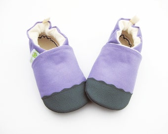 Organic Vegan Heavy Canvas Lavender with Grey/ non-slip soft sole baby shoes / Made to Order / Babies Toddler Preschool