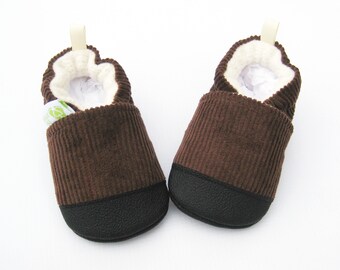 Classic Corduroy Chocolate Brown Baby Loafers: Non-Slip Soft Sole Shoes