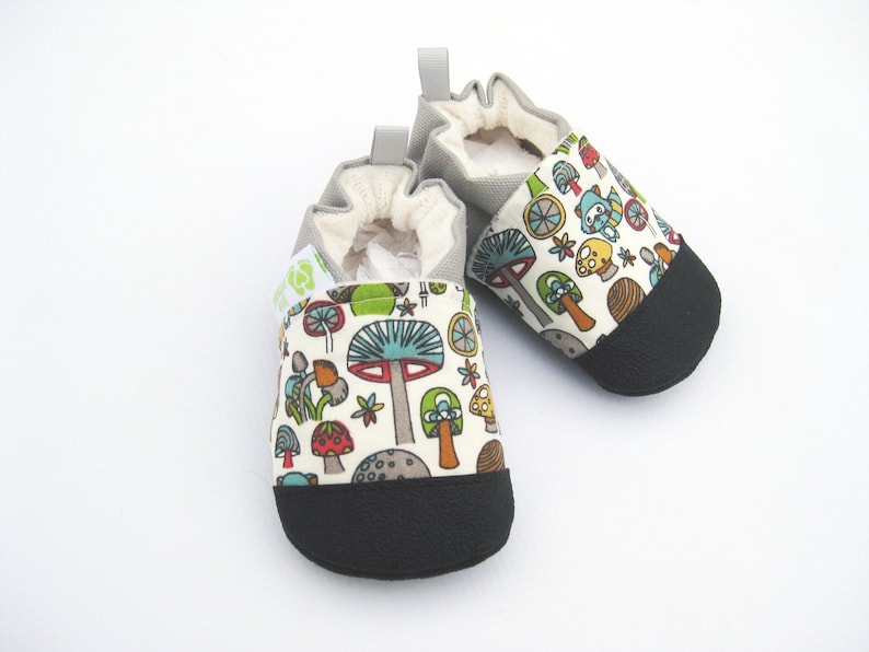 SALE Organic Vegan Raccoon and Toadstool / non-slip soft sole shoes / made to order / Babies Toddlers Preschool image 3