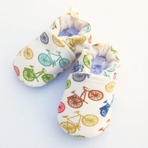 Organic Knits Vegan Fun Bikes / All Fabric Soft Sole Baby Shoes / Made to Order / Babies image 3