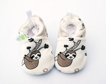 Organic Sloth Baby Booties: Vegan All Fabric Soft Sole Crib Shoes