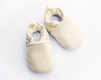 Warm Organic Cotton Fleece in Natural All Fabric Soft Sole Baby Shoes / Made to Order / Babies