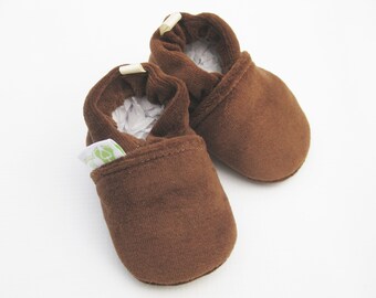 Classic Gingerbread Brown Velour Baby Shoes: Soft Cotton, Vegan All Fabric Booties