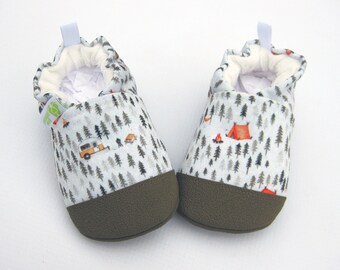 Eco-Canvas Vegan Forest Camping / non-slip soft sole baby shoes / made to order / babies toddlers preschool