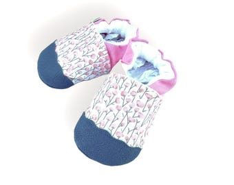 OFERTA Zapatos de bebé de algodón orgánico con amapolas rosas: Zapatos veganos antideslizantes para niños pequeños