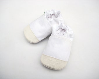 Organic Vegan Heavy Canvas In White with Ivory / non-slip soft sole baby shoes / made to order / babies toddlers preschool