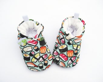Organic Knits Sushi / All Fabric Soft Sole Baby Shoes / Made to Order /  Babies