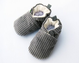 Classic Vegan Cozy Corduroy in Grey / All Fabric Soft Sole Baby Shoes / Made to Order / Babies